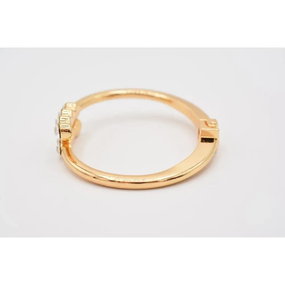 Hinged Bangle Bracelet Shiny Rhinestone Crystal Sparkling Gold Tone Bin8